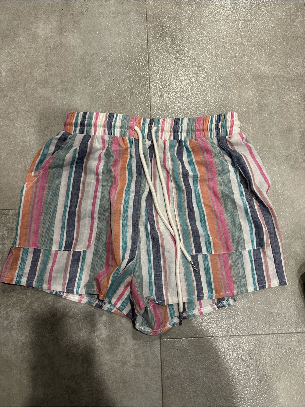 SHEIN Multicolor Striped Elastic Waist Shorts - Pink, Blue, Teal, Orange, White